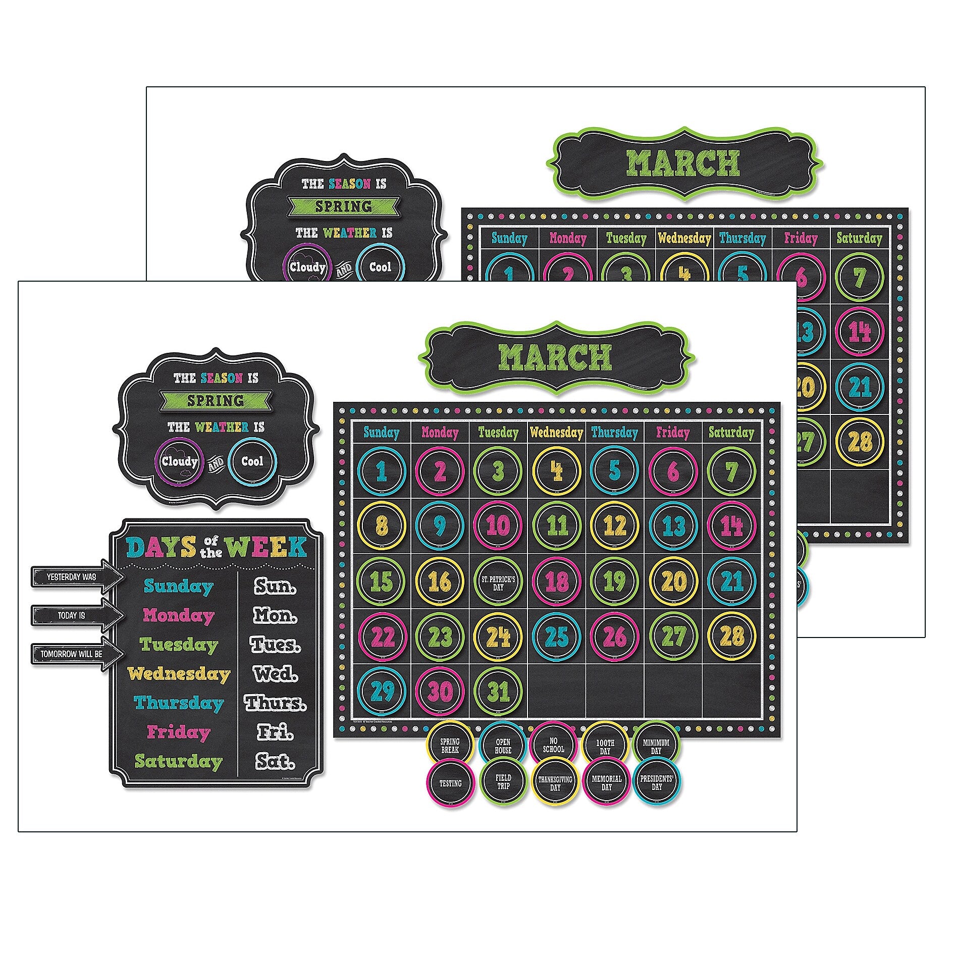 Teacher Created Resources Chalkboard Brights Calendar Bulletin Board Display Set, Pack of 2 (TCR5615-2)