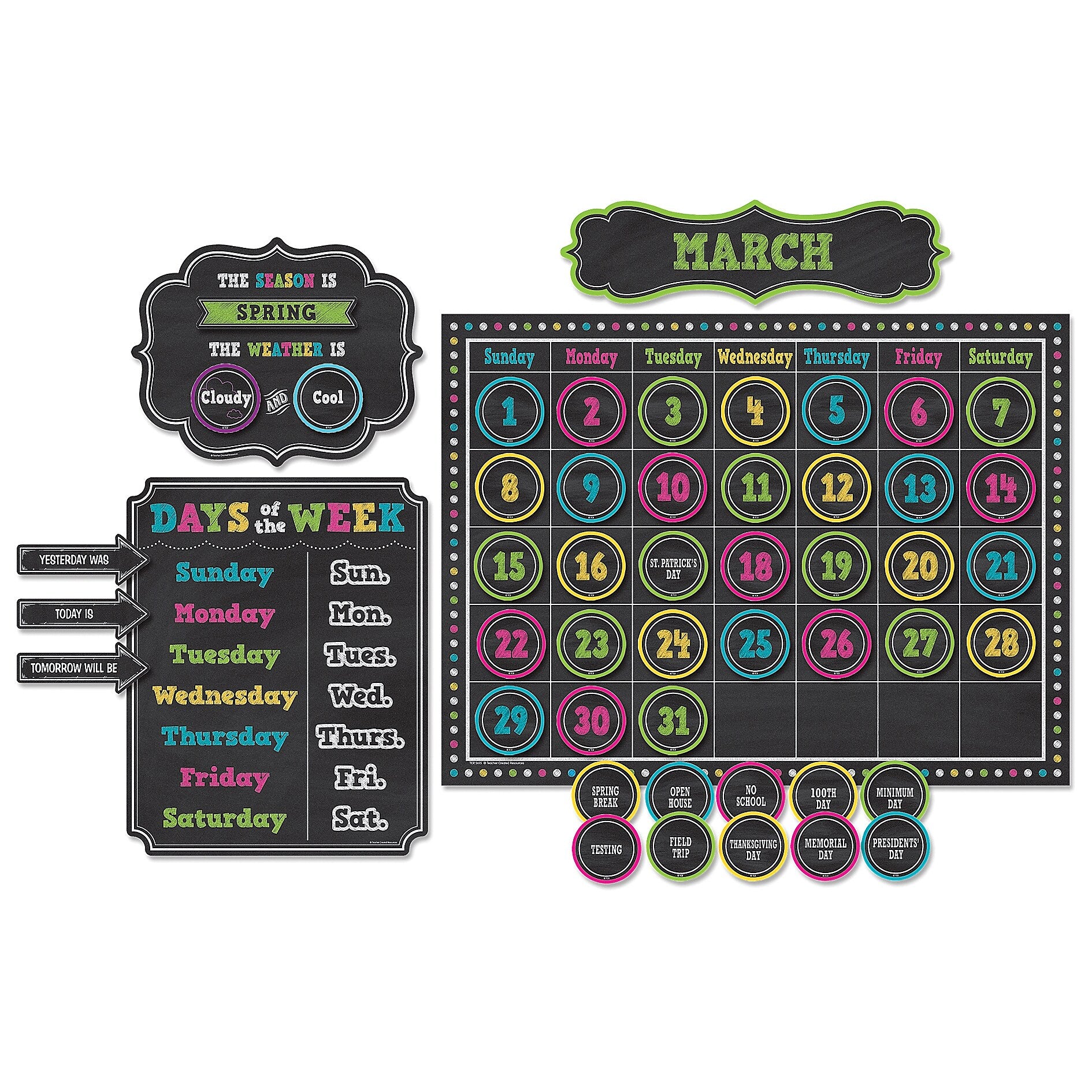 Teacher Created Resources Chalkboard Brights Calendar Bulletin Board Display Set, Pack of 2 (TCR5615-2)