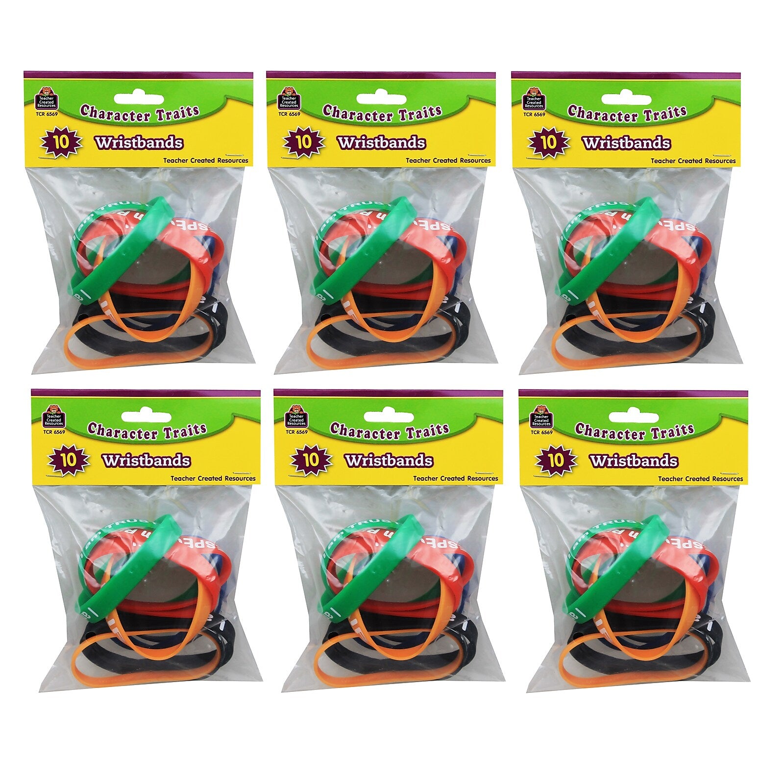 Teacher Created Resources® Character Traits Wristband, Assorted, 10 Per Pack, 6 Packs (TCR6569-6)