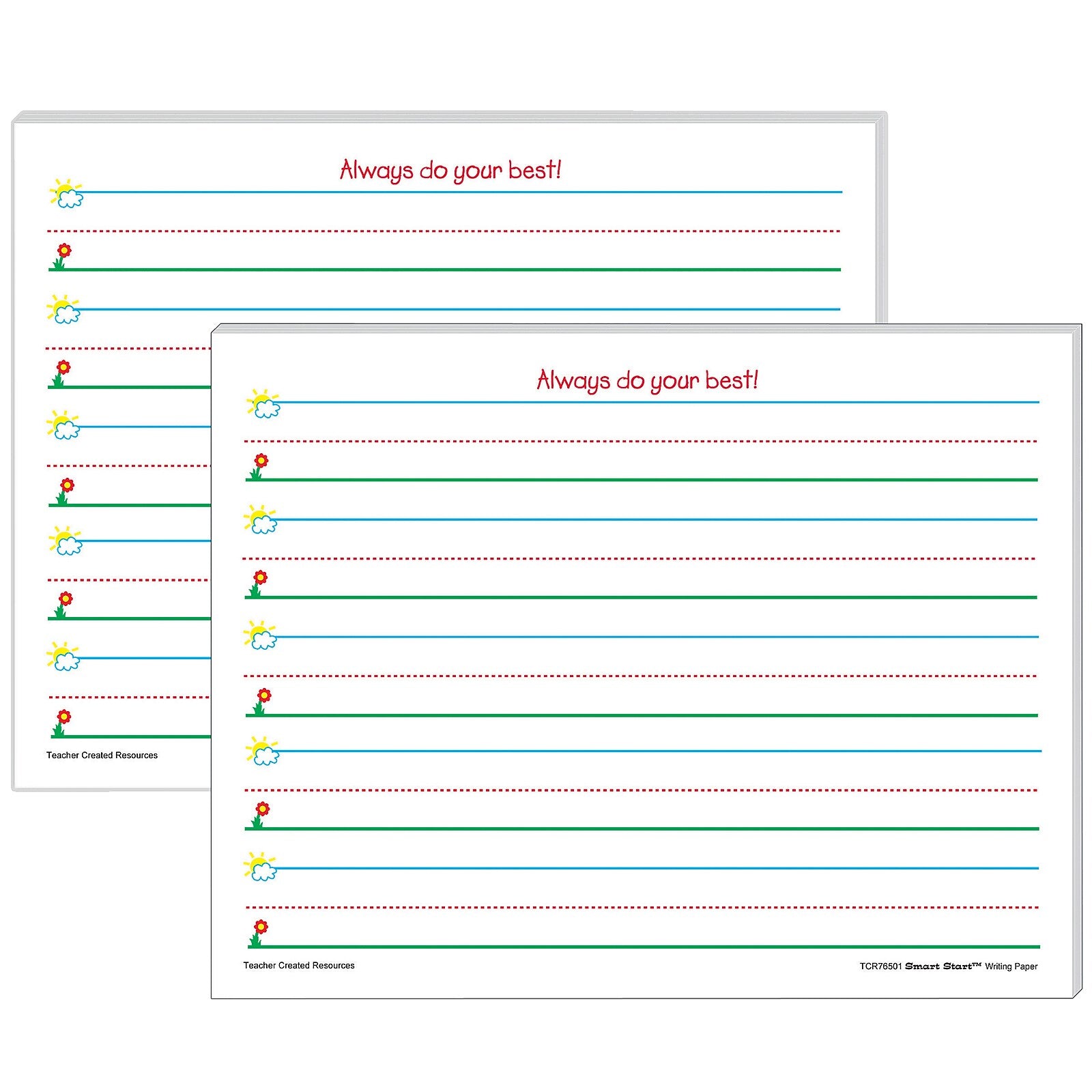 Teacher Created Resources Smart Start Handwriting Practice Paper, 8.5" x 11", White, 100 Sheets/Pack, 2 Packs/Bundle