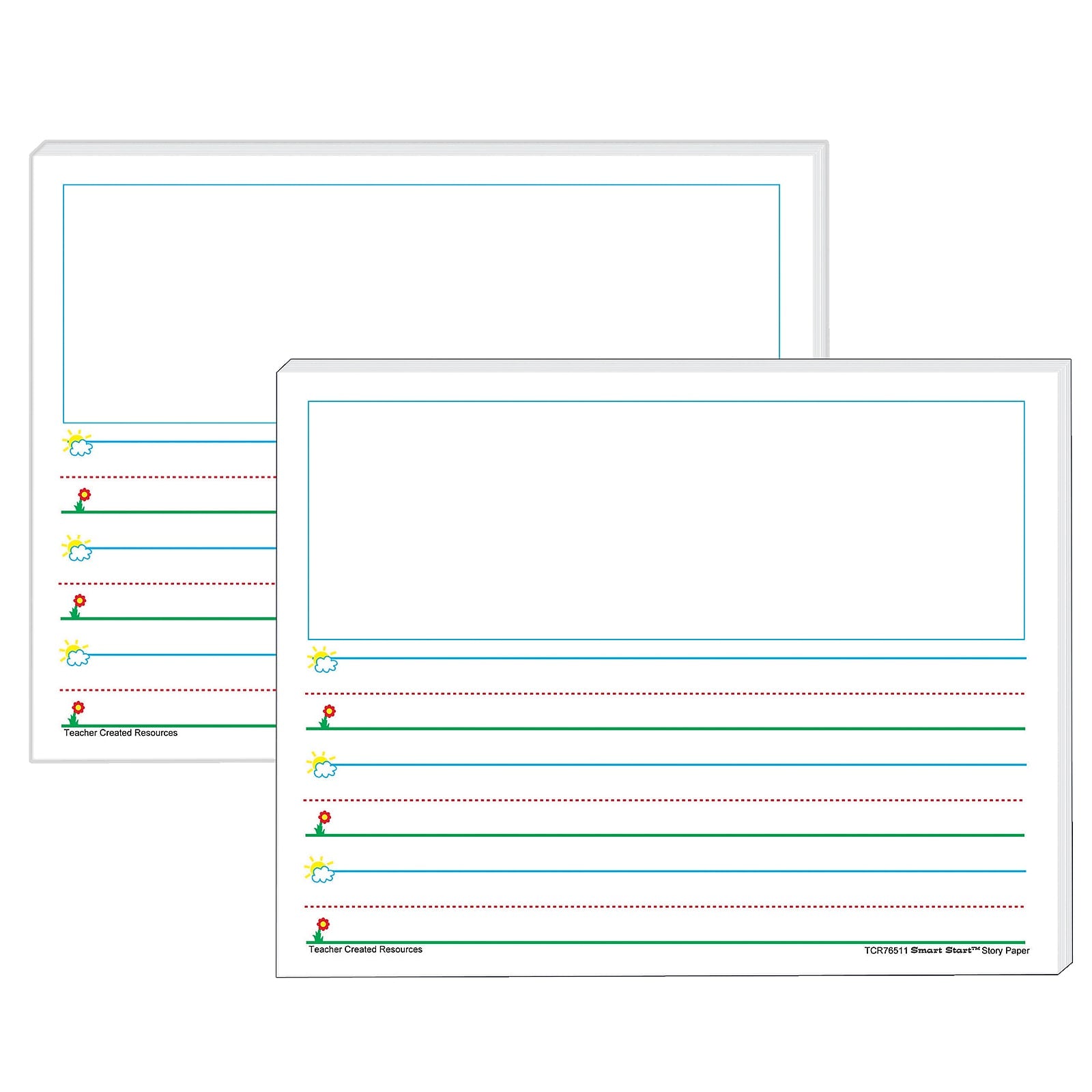 Teacher Created Resources 11" x 8.5" Smart Start K-1,  Story Paper, White, 100 Sheets Per Pack, 2 Packs (TCR76511-2)