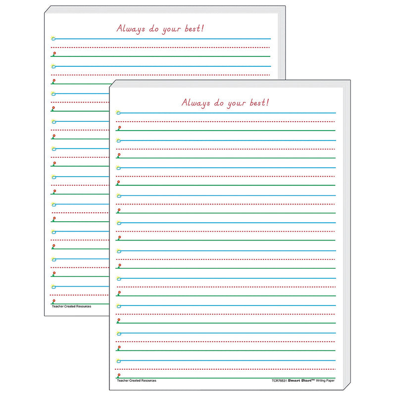 Teacher Created Resources 11" x 8.5" Smart Start 1-2, Writing Paper, White, 100 Sheets Per Pack, 2 Packs (TCR76531-2)