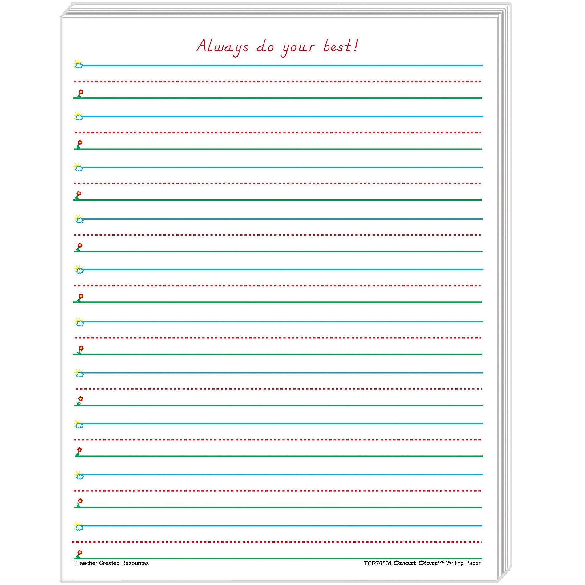 Teacher Created Resources 11" x 8.5" Smart Start 1-2, Writing Paper, White, 100 Sheets Per Pack, 2 Packs (TCR76531-2)
