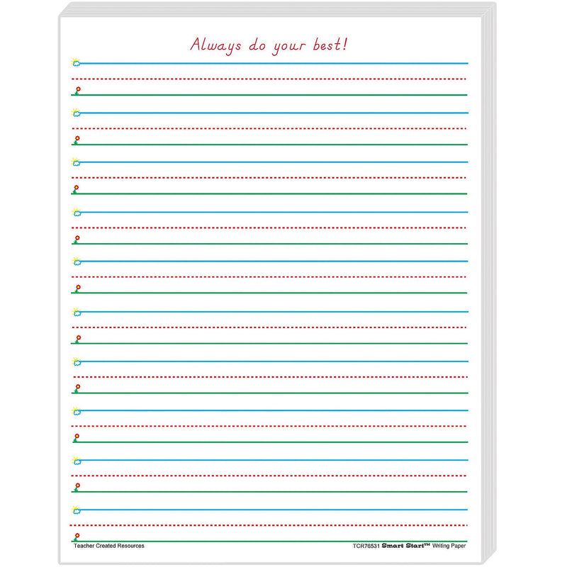 Teacher Created Resources 11" x 8.5" Smart Start 1-2, Writing Paper, White, 100 Sheets Per Pack, 2 Packs (TCR76531-2)