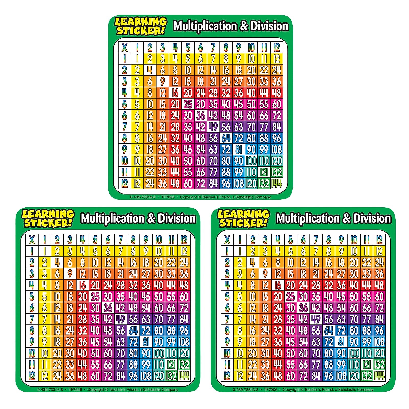 Scholastic Teaching Solutions Multiplication-Division Learning Stickers, 4", 20 Per Pack, 3 Packs (TF-7006-3)