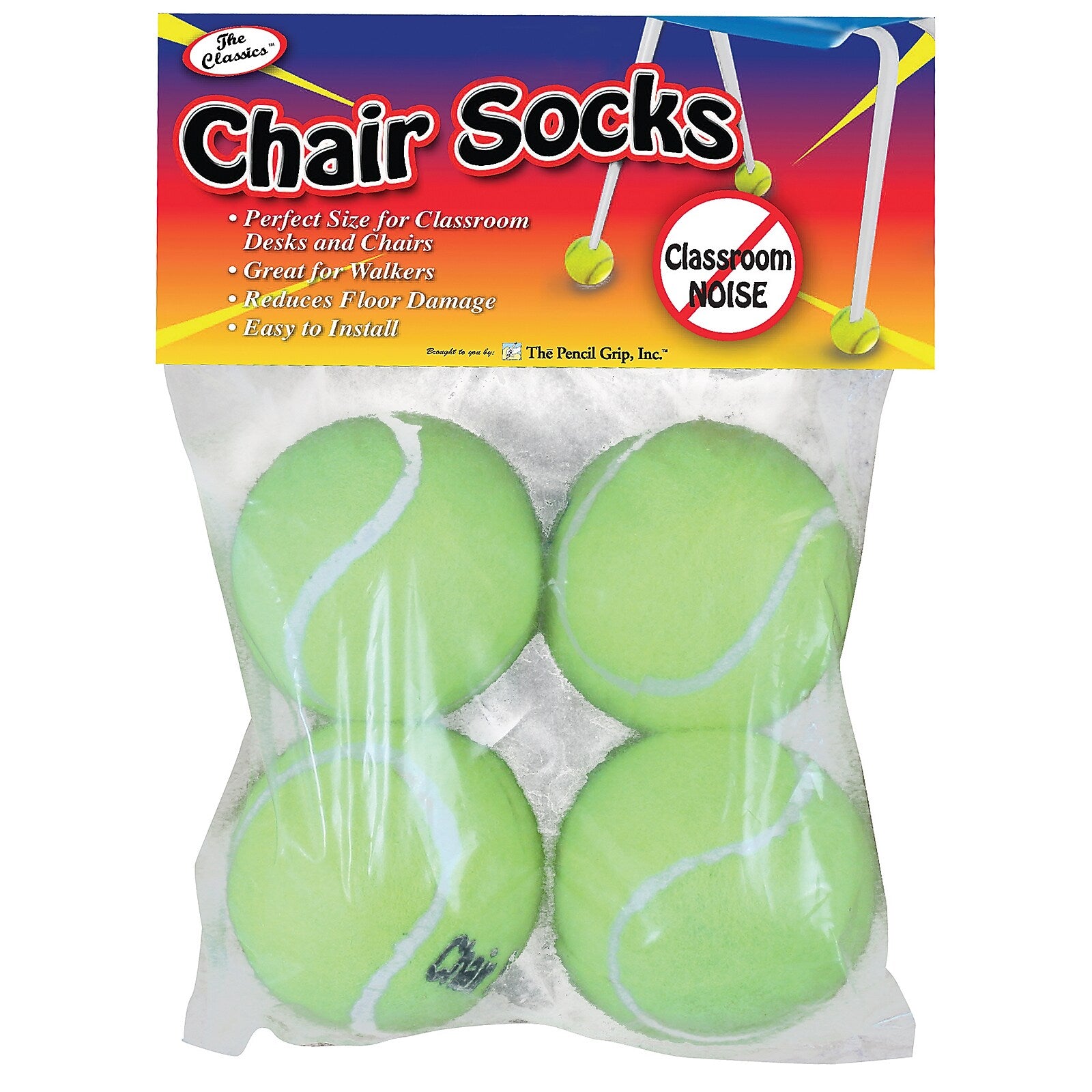 The Pencil Grip Nylon/Rubber Chair Socks & Classroom Desk Socks, Yellow, 4 Per Pack, 6 Packs (TPG230-6)