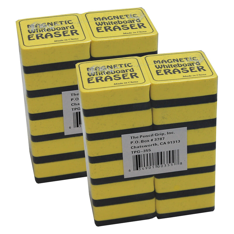 The Pencil Grip Dry Erase Magnetic Whiteboard Eraser, 2" x 2", Yellow, 12/Pack, 2 Packs (TPG355-2)