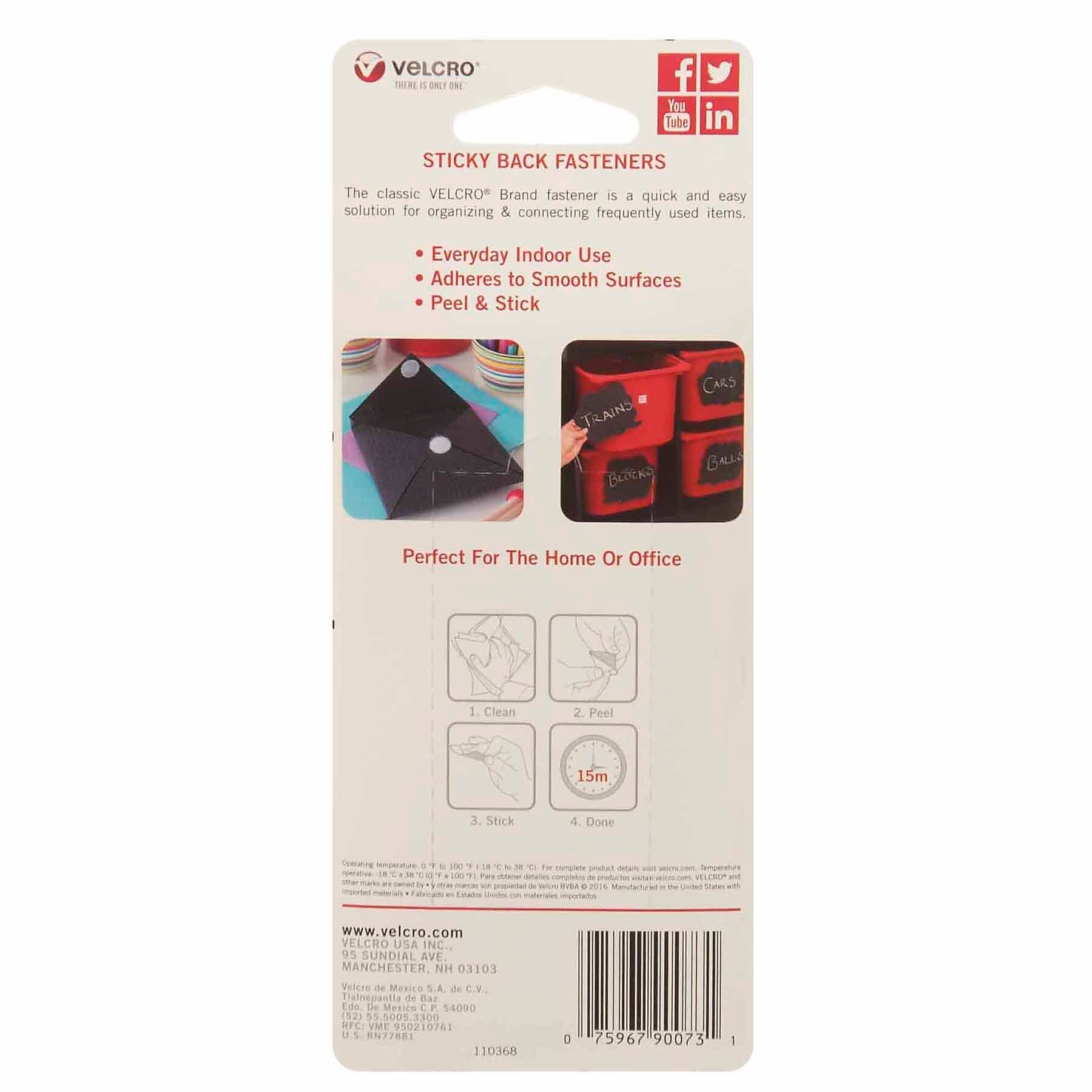 Velcro® Sticky Back Square Hook & Loops Fasteners, 7/8" x 7/8", White, 12/Pack, 6 Packs/Bundle (VEC90073-6)