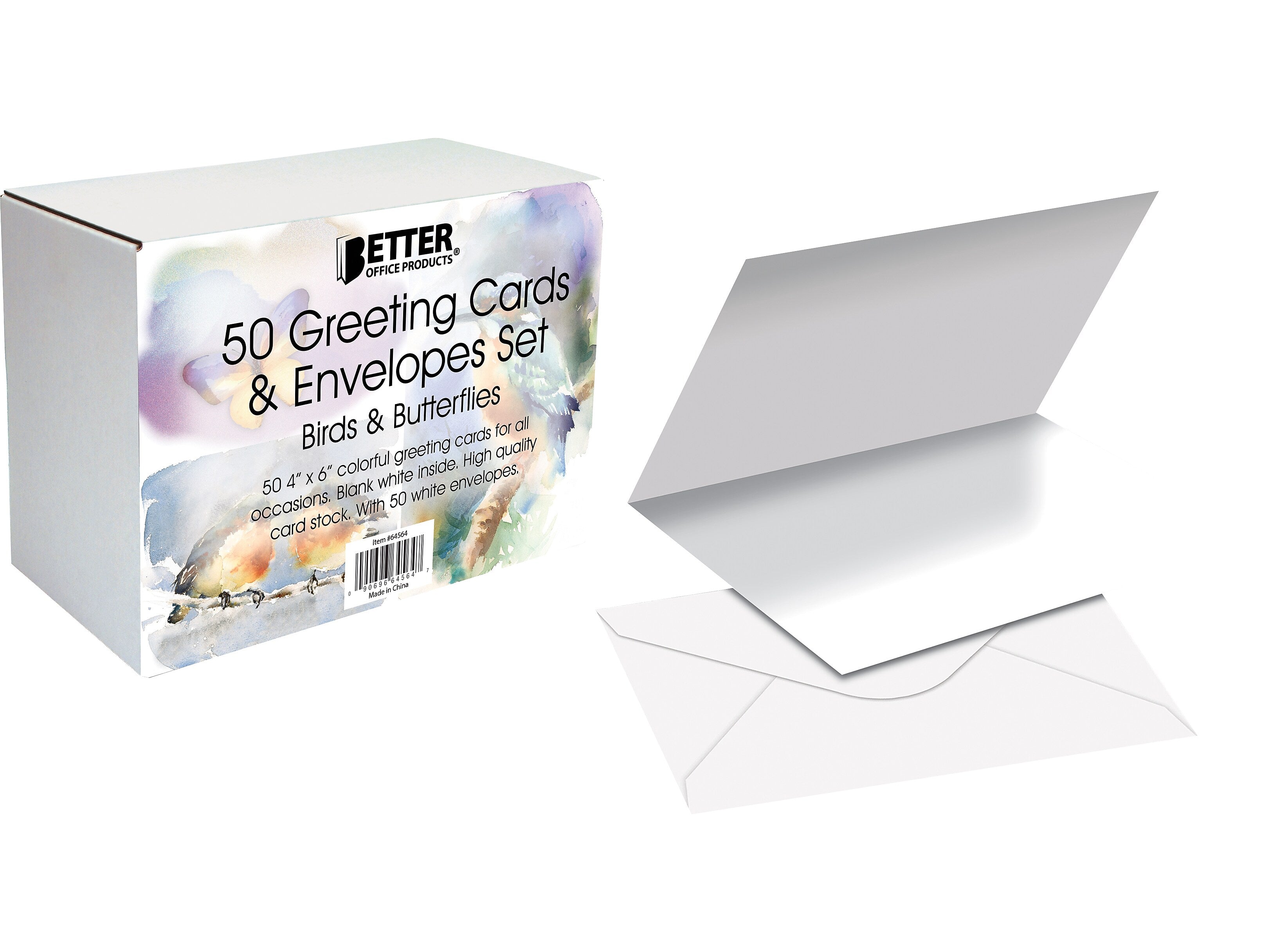 Better Office Cards with Envelopes, 4" x 6", Birds & Butterflies, 50/Pack (64564-50PK)