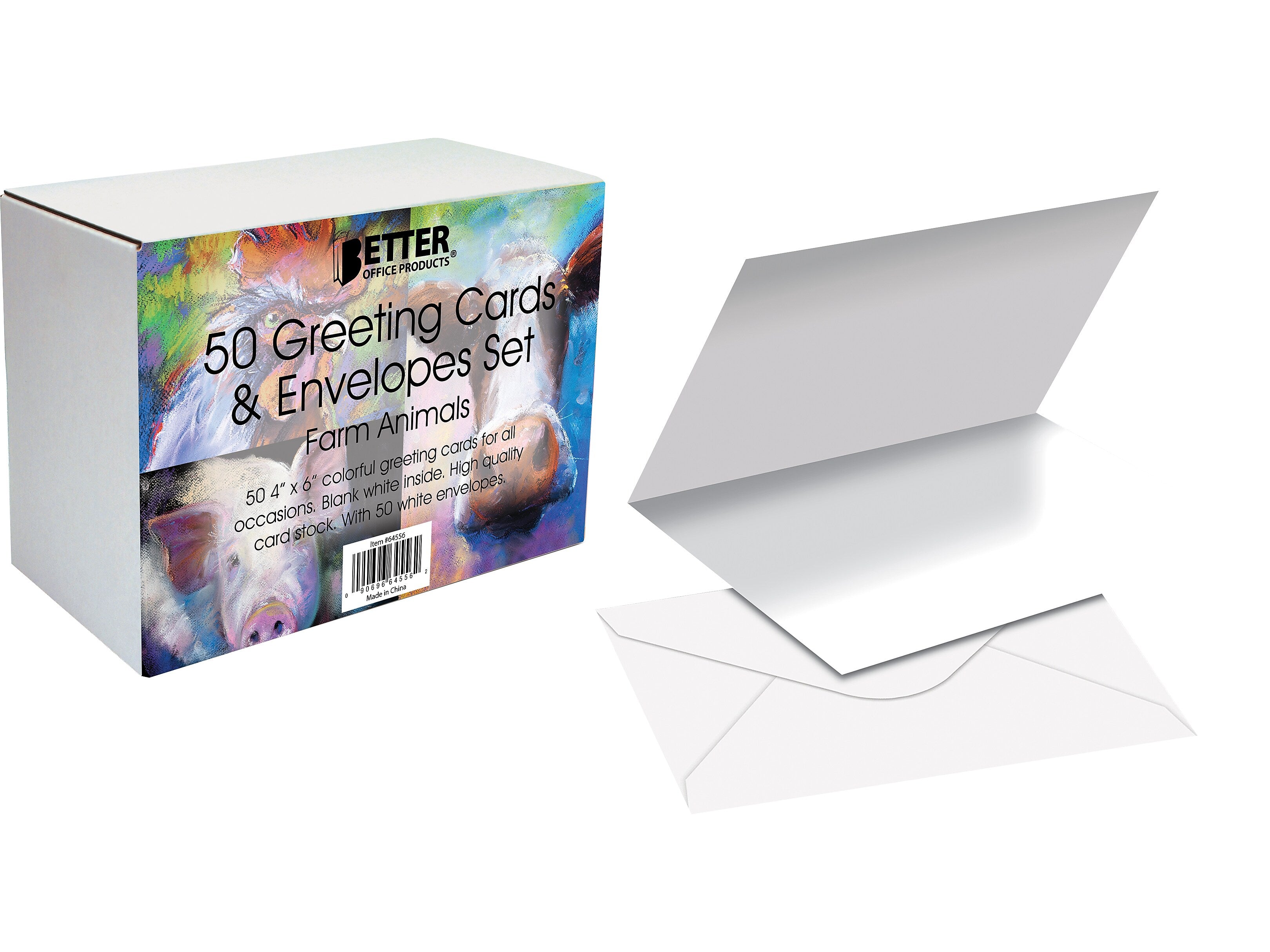 Better Office Cards with Envelopes, 4" x 6", Farm Animals, 50/Pack (64556-50PK)
