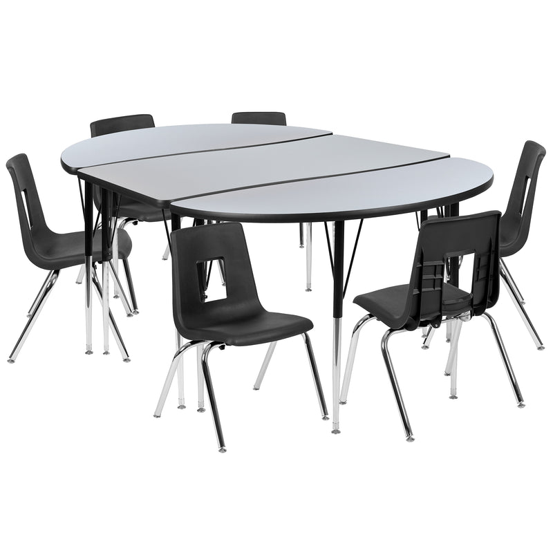 Flash Furniture Emmy Oval Wave Activity Table Set, 47.5" x 76", Height Adjustable, Grey/Black (XUG16C304C48GTA)