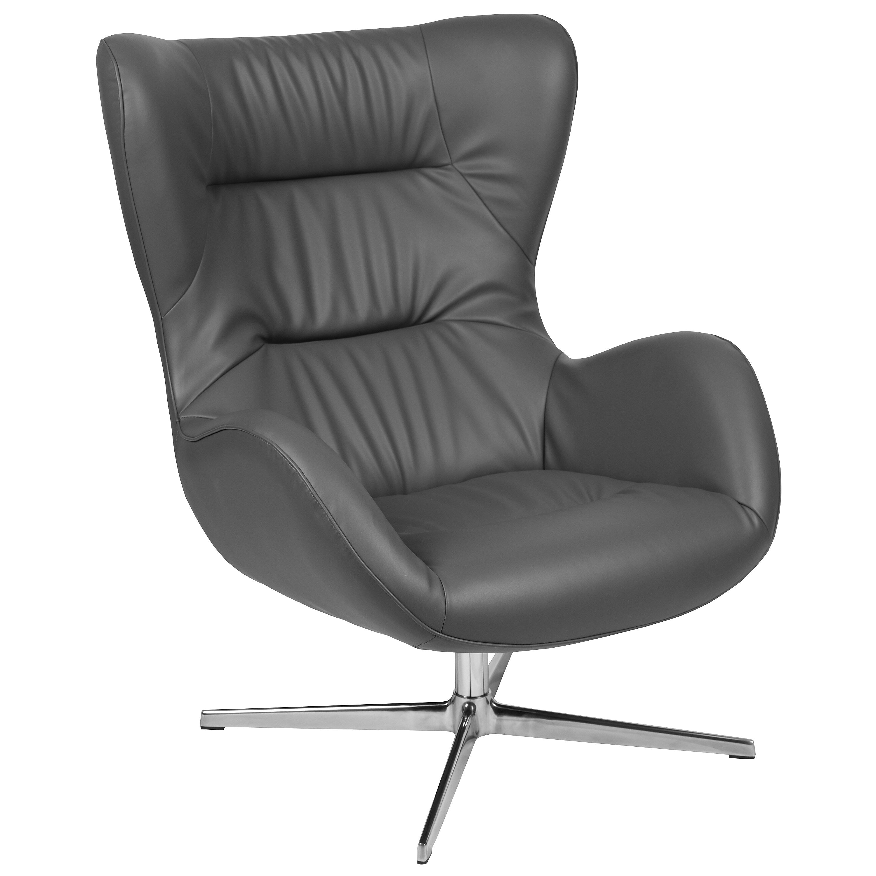 Flash Furniture LeatherSoft Swivel Wing Chair, Gray (ZBWINGGYLEA)