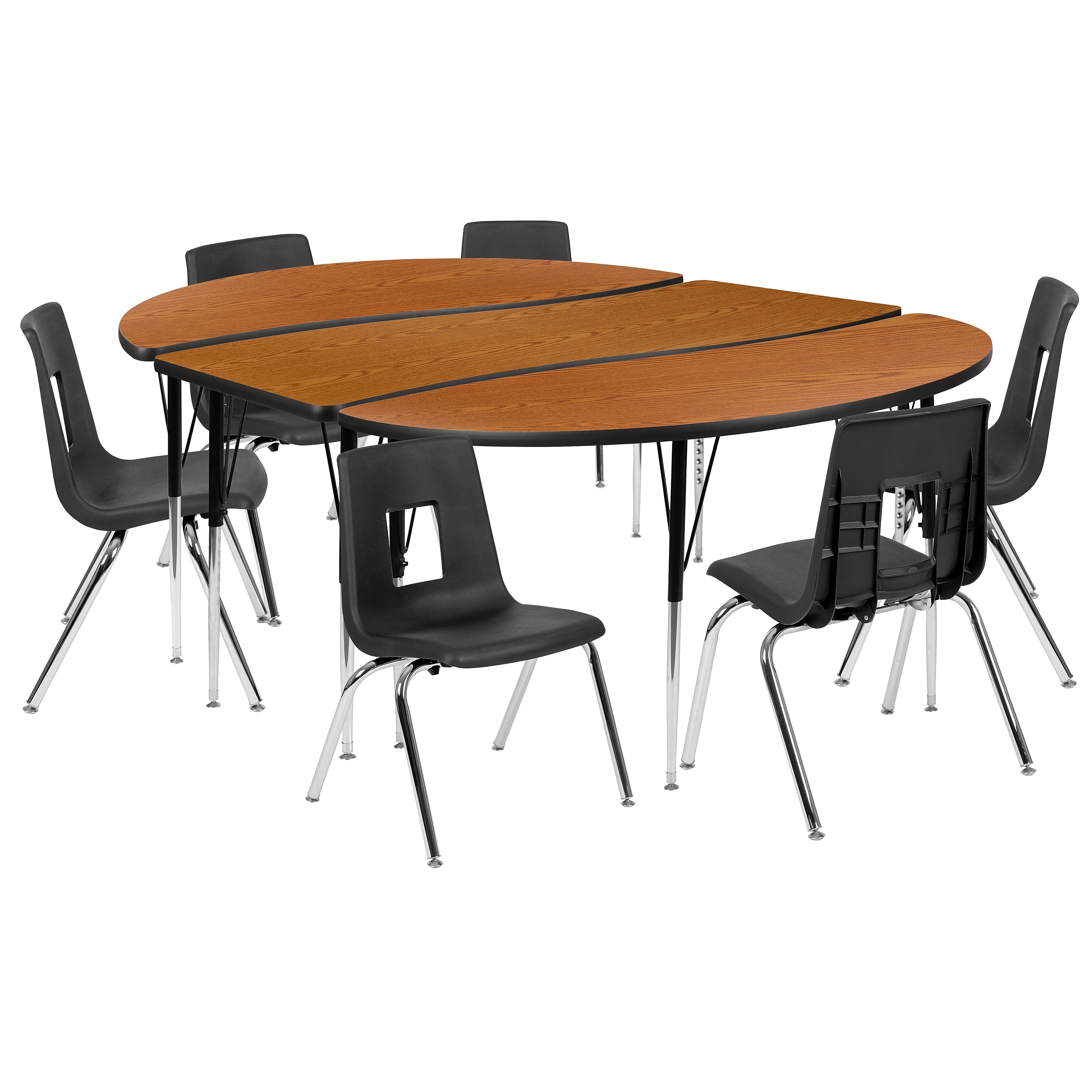 Flash Furniture Emmy Oval Wave Activity Table Set, 60" x 86", Height Adjustable, Oak/Black (XUG16C306C60OTA)