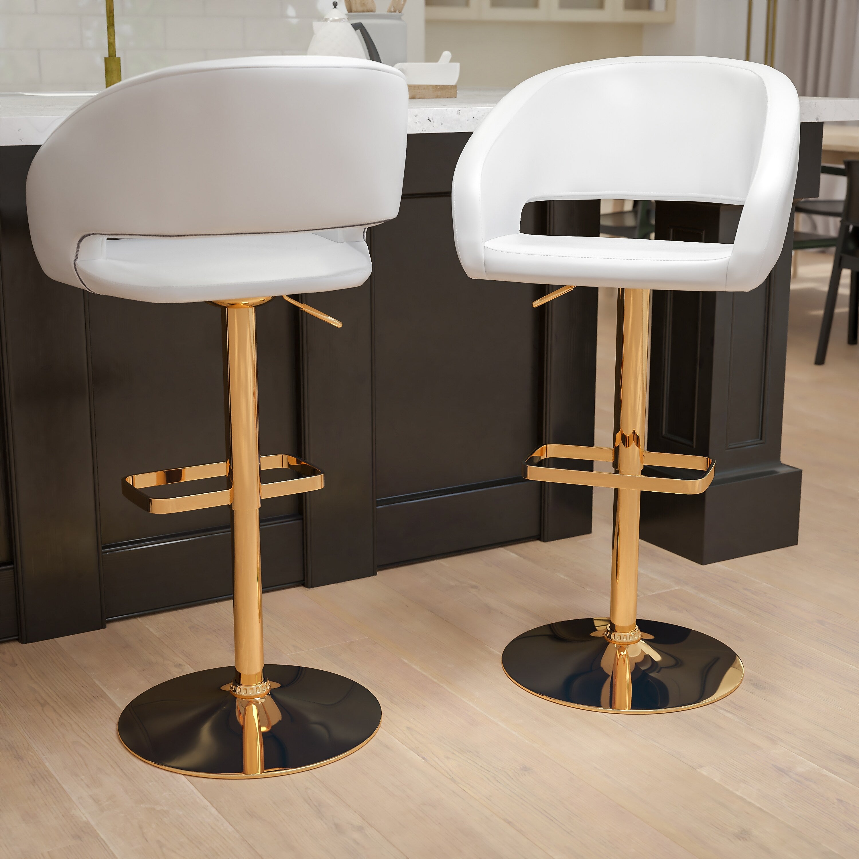 Flash Furniture Contemporary Vinyl Cutout Back Barstool, Adjustable Height, White, 2-Pieces (2CH122070WHG)