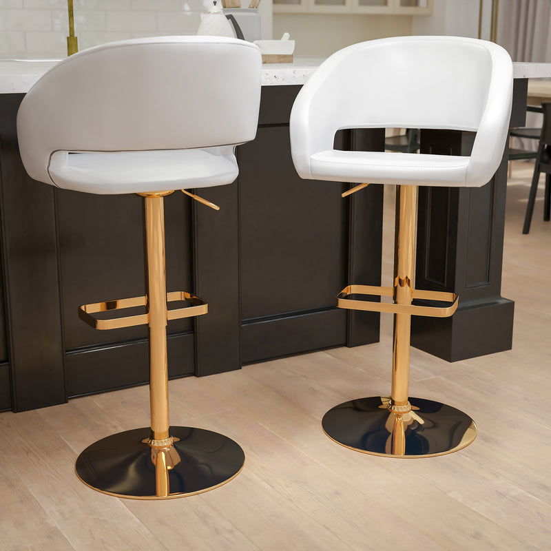 Flash Furniture Contemporary Vinyl Cutout Back Barstool, Adjustable Height, White, 2-Pieces (2CH122070WHG)