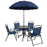 Flash Furniture Nantucket Patio Garden Set with Umbrella Table and Folding Chairs, Navy, 6/Set (GM202012NV)