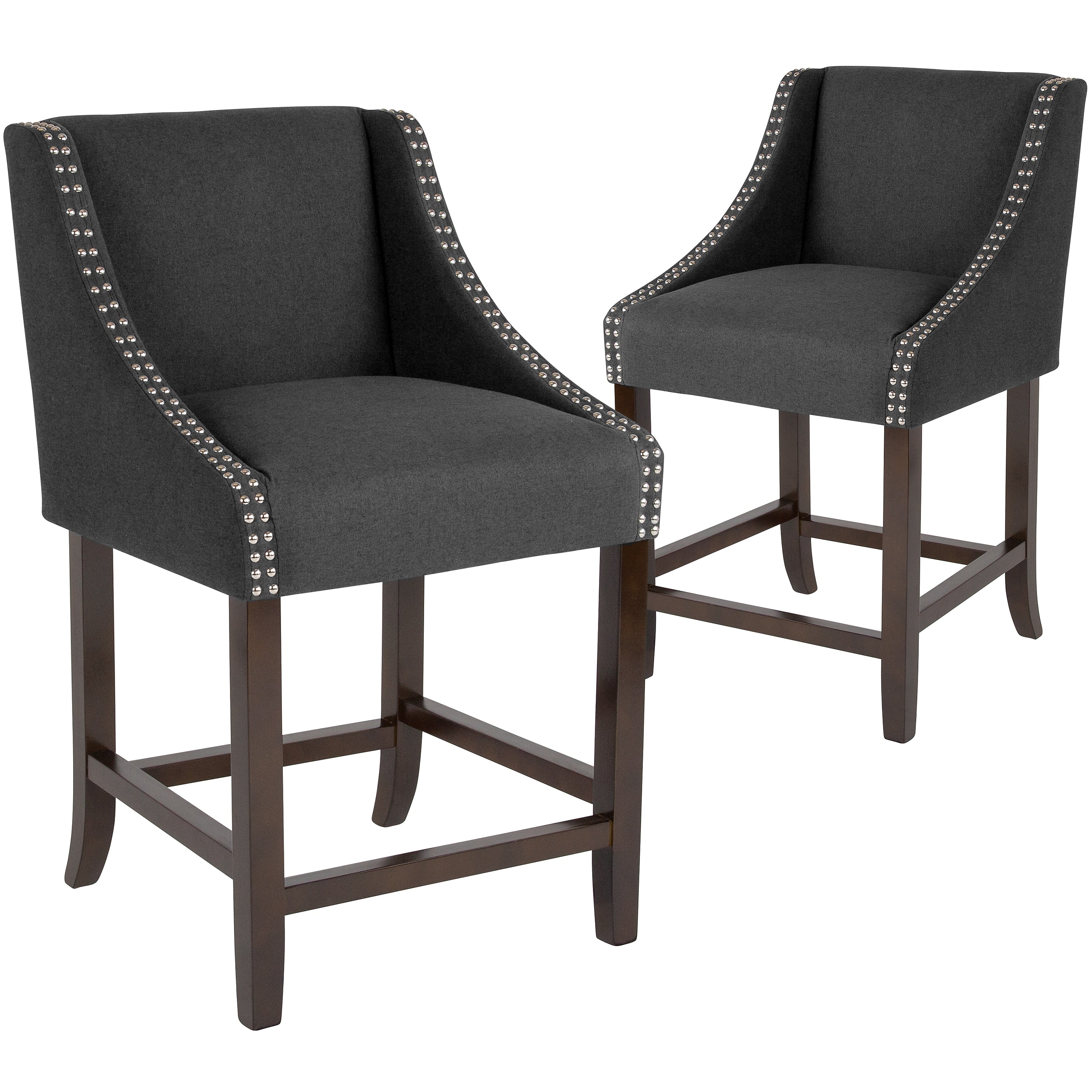 Flash Furniture Carmel Series Transitional Fabric Full Back Counter Stool, Charcoal, 2-Pieces (2CH18202024BKF)