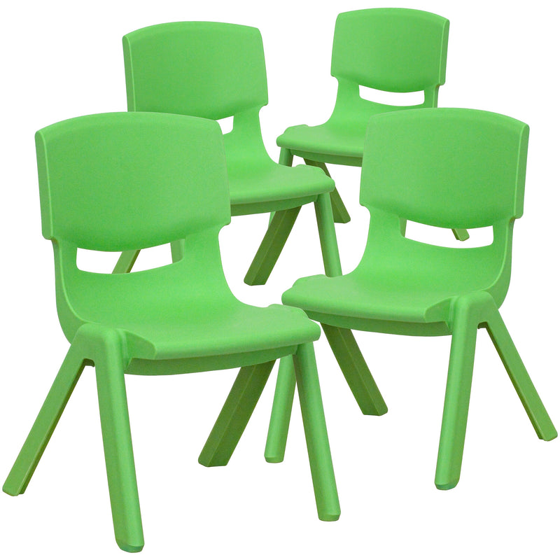 Flash Furniture Plastic School Chair with 10.5" Seat Height, Green, 4-Pieces (4YUYCX4003GREEN)