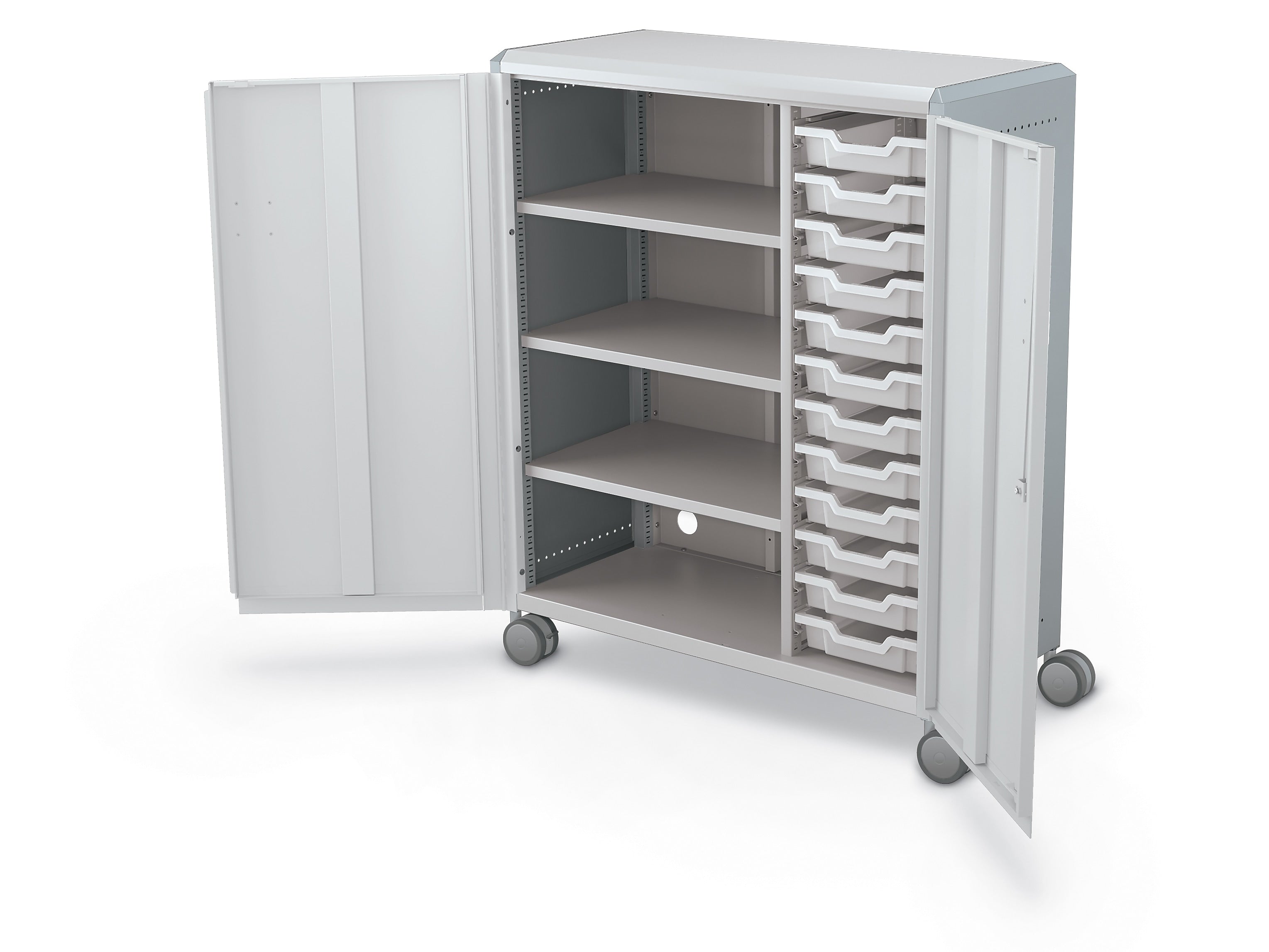 MooreCo Compass Maxi H3 Mobile 16-Section Storage Cabinets, 51.13"H x 41.88"W x 19.13"D, Platinum/Cool Gray Metal (C3A1B2A1X2)