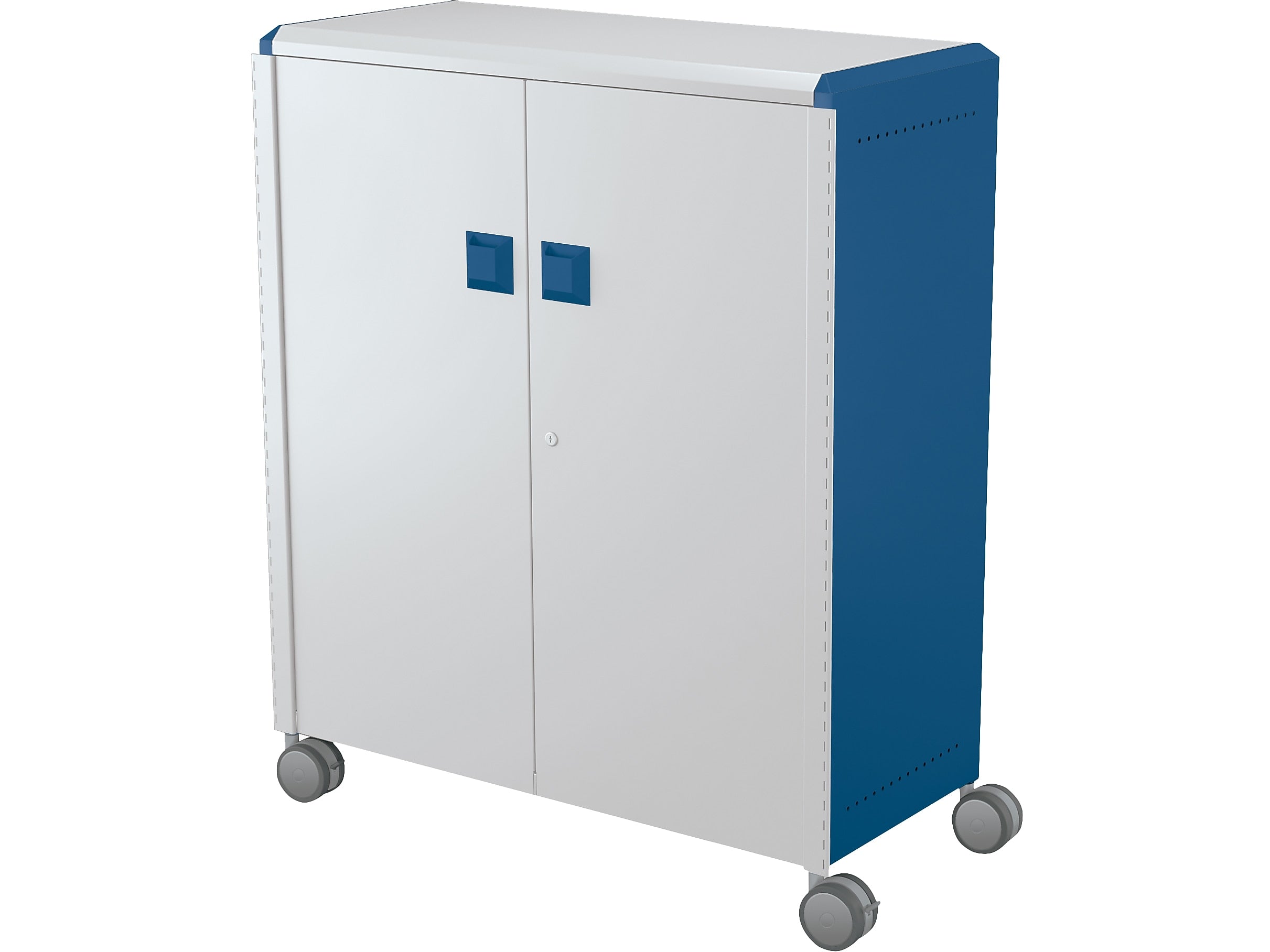 MooreCo Compass Maxi H3 Mobile 16-Section Storage Cabinet, 51.13"H x 41.88"W x 19.13"D, Platinum/Navy Metal (C3A1J2A1X2)