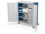 MooreCo Compass Maxi H3 Mobile 16-Section Storage Cabinet, 51.13"H x 41.88"W x 19.13"D, Platinum/Navy Metal (C3A1J2A1X2)