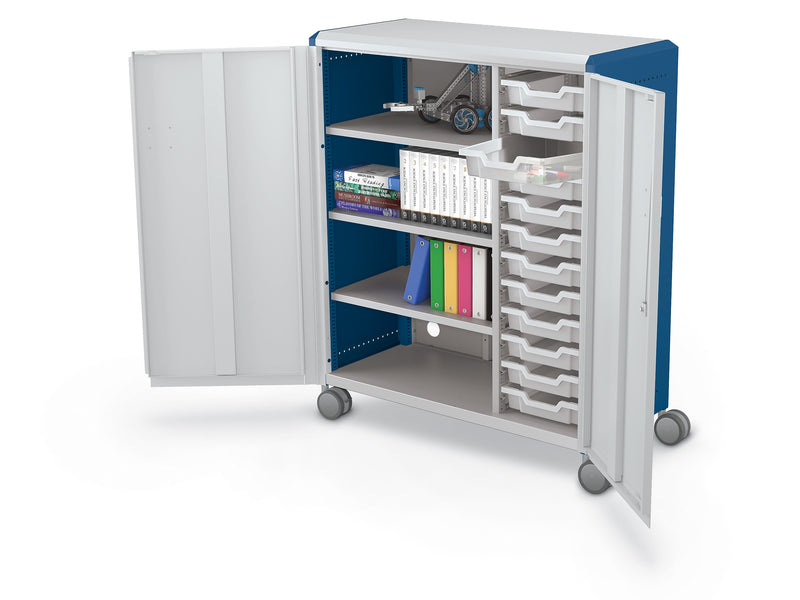 MooreCo Compass Maxi H3 Mobile 16-Section Storage Cabinet, 51.13"H x 41.88"W x 19.13"D, Platinum/Navy Metal (C3A1J2A1X2)