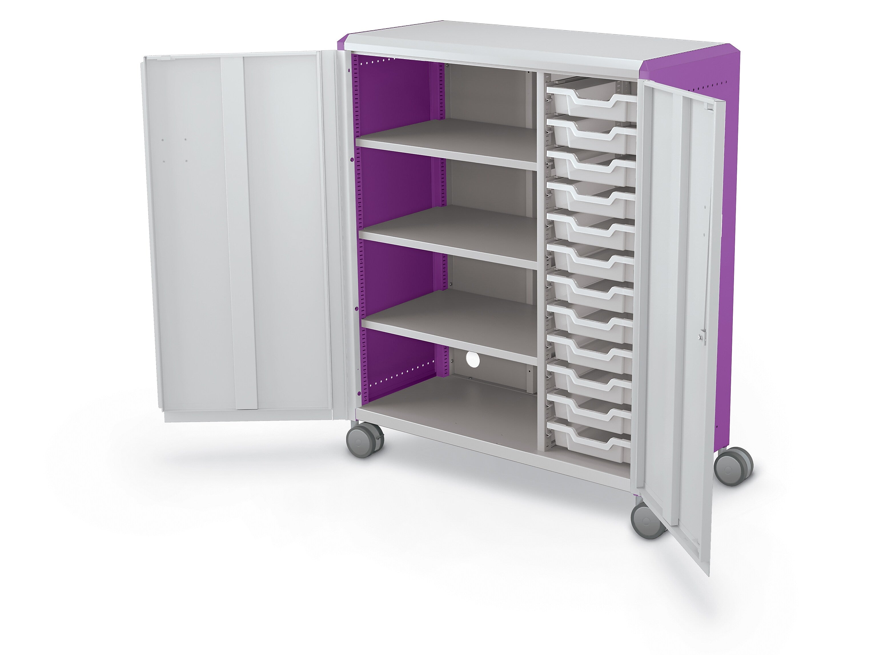 MooreCo Compass Maxi H3 Mobile 16-Section Storage Cabinets, 51.13"H x 41.88"W x 19.13"D, Platinum/Purple Metal (C3A1D2A1X2)