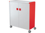 MooreCo Compass Maxi H3 Mobile 16-Section Storage Cabinet, 51.13"H x 41.88"W x 19.13"D, Platinum/Red Metal (C3A1C2A1X2)