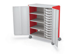 MooreCo Compass Maxi H3 Mobile 16-Section Storage Cabinet, 51.13"H x 41.88"W x 19.13"D, Platinum/Red Metal (C3A1C2A1X2)