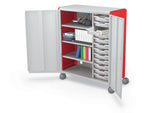 MooreCo Compass Maxi H3 Mobile 16-Section Storage Cabinet, 51.13"H x 41.88"W x 19.13"D, Platinum/Red Metal (C3A1C2A1X2)
