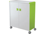 MooreCo Compass Maxi H3 Mobile 16-Section Storage Cabinet, 51.13"H x 41.88"W x 19.13"D, Platinum/Green Metal (C3A1F2A1X2)