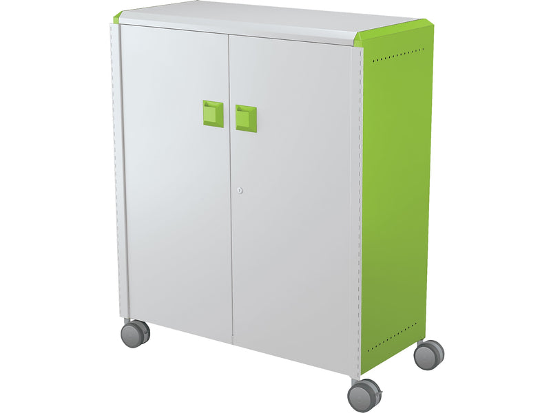MooreCo Compass Maxi H3 Mobile 16-Section Storage Cabinet, 51.13"H x 41.88"W x 19.13"D, Platinum/Green Metal (C3A1F2A1X2)