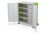 MooreCo Compass Maxi H3 Mobile 16-Section Storage Cabinet, 51.13"H x 41.88"W x 19.13"D, Platinum/Green Metal (C3A1F2A1X2)