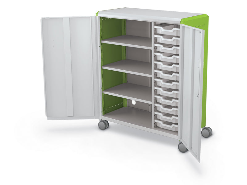 MooreCo Compass Maxi H3 Mobile 16-Section Storage Cabinet, 51.13"H x 41.88"W x 19.13"D, Platinum/Green Metal (C3A1F2A1X2)