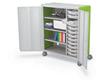 MooreCo Compass Maxi H3 Mobile 16-Section Storage Cabinet, 51.13"H x 41.88"W x 19.13"D, Platinum/Green Metal (C3A1F2A1X2)