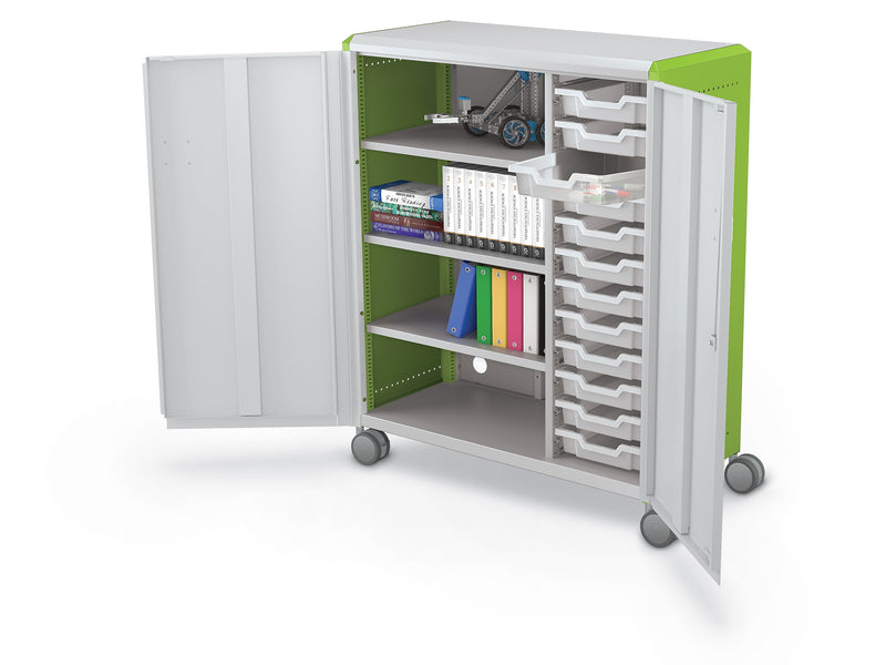 MooreCo Compass Maxi H3 Mobile 16-Section Storage Cabinet, 51.13"H x 41.88"W x 19.13"D, Platinum/Green Metal (C3A1F2A1X2)