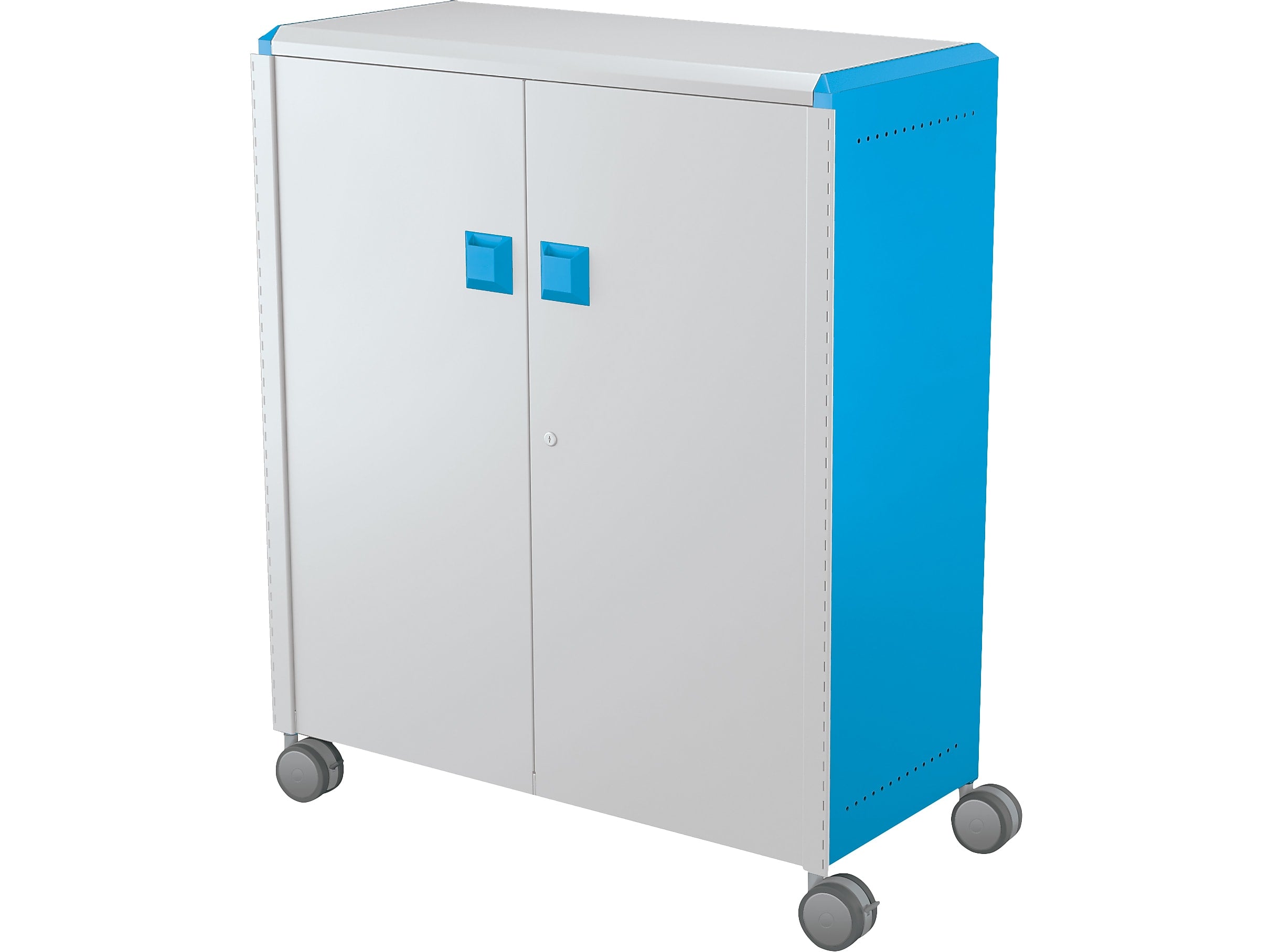 MooreCo Compass Maxi H3 Mobile 16-Section Storage Cabinet, 51.13"H x 41.88"W x 19.13"D, Platinum/Blue Metal (C3A1E2A1X2)