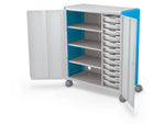 MooreCo Compass Maxi H3 Mobile 16-Section Storage Cabinet, 51.13"H x 41.88"W x 19.13"D, Platinum/Blue Metal (C3A1E2A1X2)