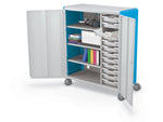 MooreCo Compass Maxi H3 Mobile 16-Section Storage Cabinet, 51.13"H x 41.88"W x 19.13"D, Platinum/Blue Metal (C3A1E2A1X2)