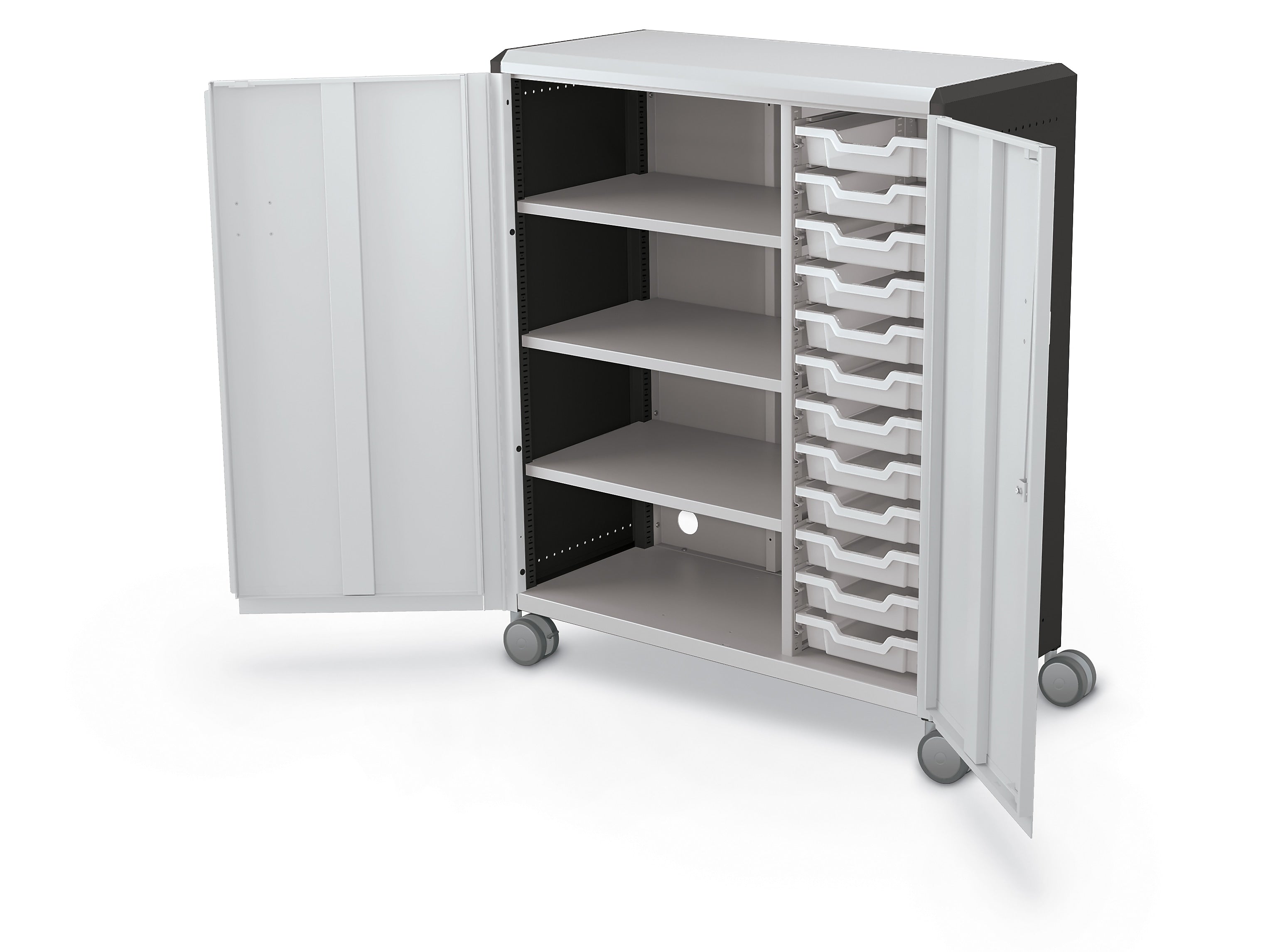 MooreCo Compass Maxi H3 Mobile 16-Section Storage Cabinet, 51.13"H x 41.88"W x 19.13"D, Platinum/Black Metal (C3A1A2A1X2)