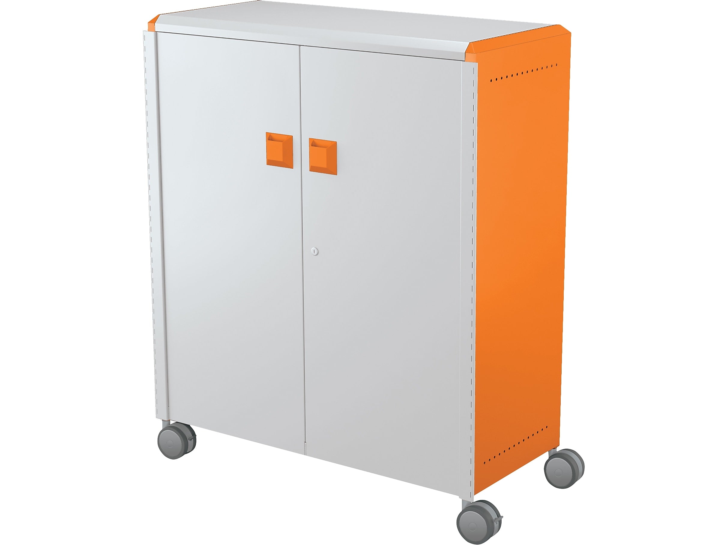 MooreCo Compass Maxi H3 Mobile 16-Section Storage Cabinet, 51.13"H x 41.88"W x 19.13"D, Platinum/Orange Metal (C3A1H2A1X2)