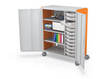 MooreCo Compass Maxi H3 Mobile 16-Section Storage Cabinet, 51.13"H x 41.88"W x 19.13"D, Platinum/Orange Metal (C3A1H2A1X2)