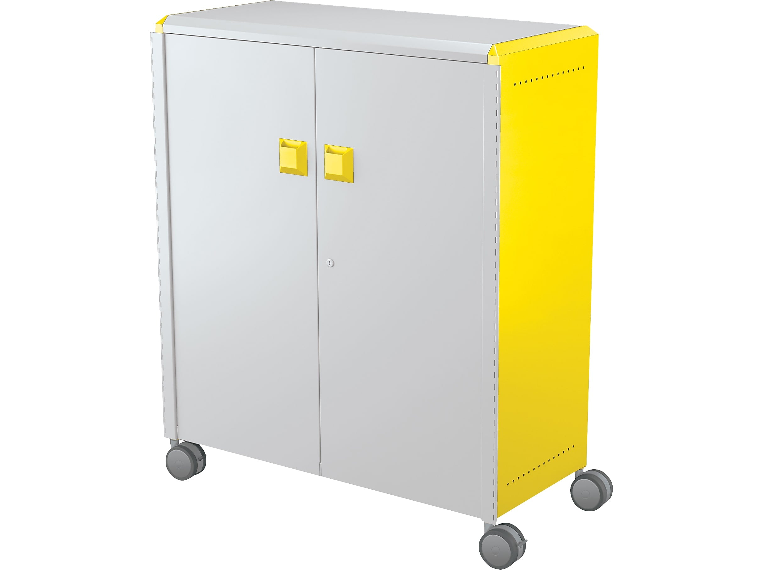 MooreCo Compass Maxi H3 Mobile 16-Section Storage Cabinet, 51.13"H x 41.88"W x 19.13"D, Platinum/Yellow Metal (C3A1G2A1X2)