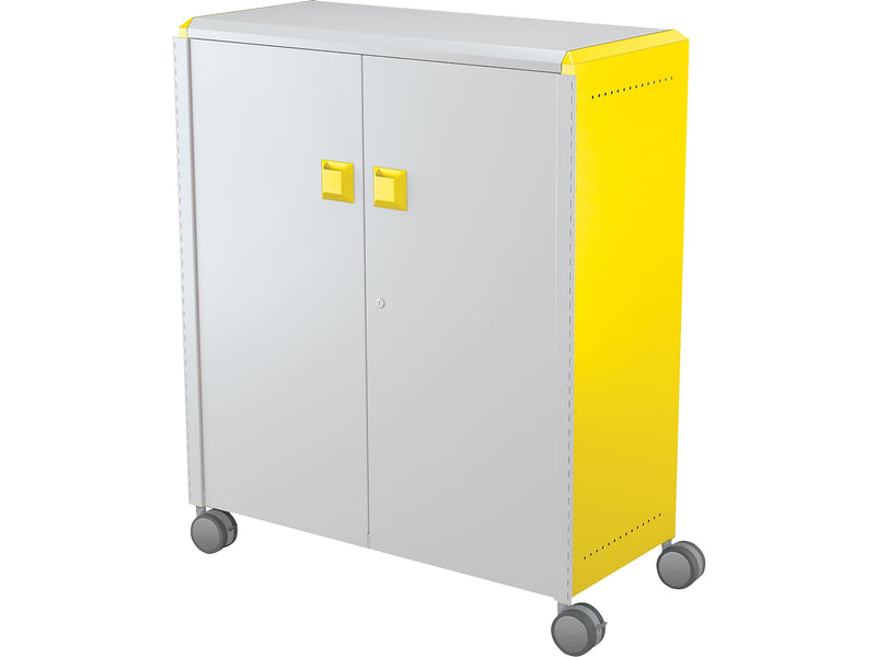 MooreCo Compass Maxi H3 Mobile 16-Section Storage Cabinet, 51.13"H x 41.88"W x 19.13"D, Platinum/Yellow Metal (C3A1G2A1X2)