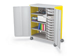 MooreCo Compass Maxi H3 Mobile 16-Section Storage Cabinet, 51.13"H x 41.88"W x 19.13"D, Platinum/Yellow Metal (C3A1G2A1X2)