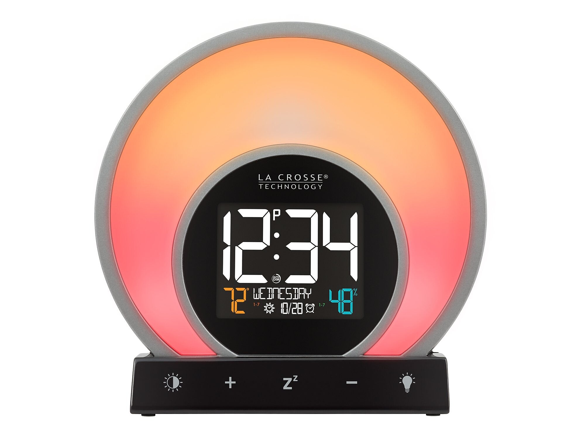 La Crosse Technology Soluna Light Color-Changing Alarm Clock, 6.71"H x 6.81"W x 2.69"D (C79141)
