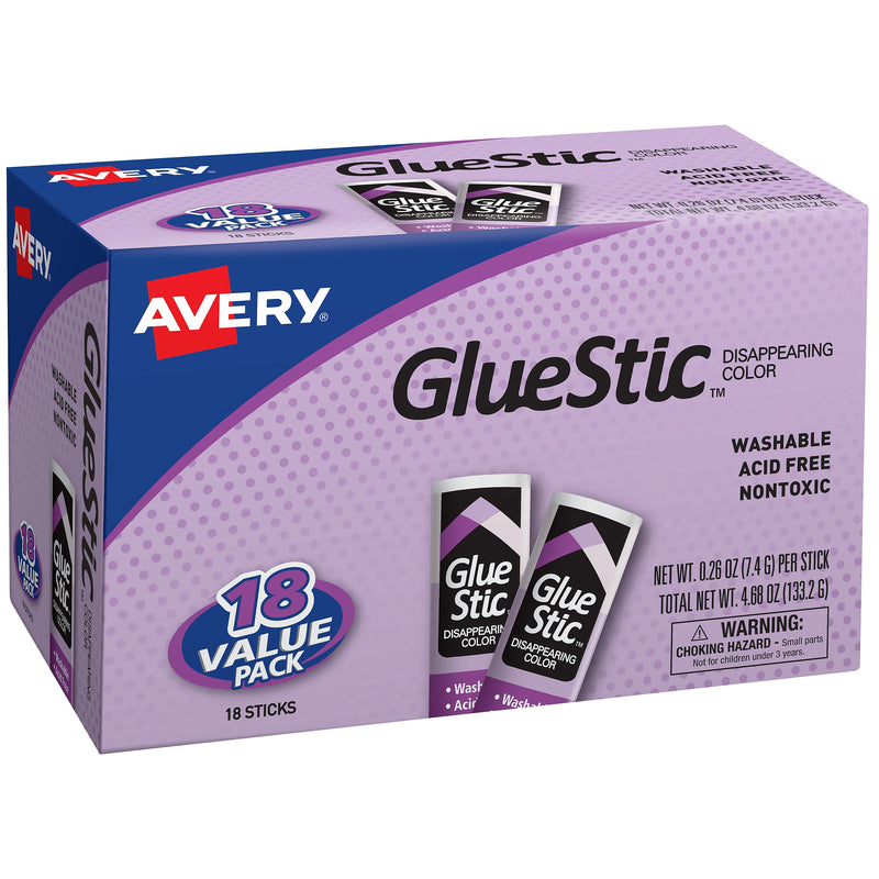 Avery Disappearing Glue Sticks, 0.26 oz., Purple, 18/Pack (AVE98079)