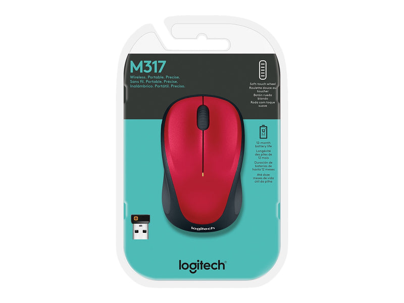 Logitech M317 Wireless Optical Mouse, Red (910-002893)