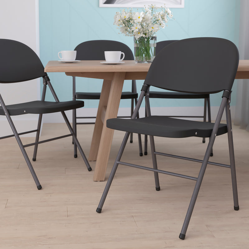 Flash Furniture HERCULES™ Plastic Armless Folding Chair With Charcoal Frame, Black, 4/Pack