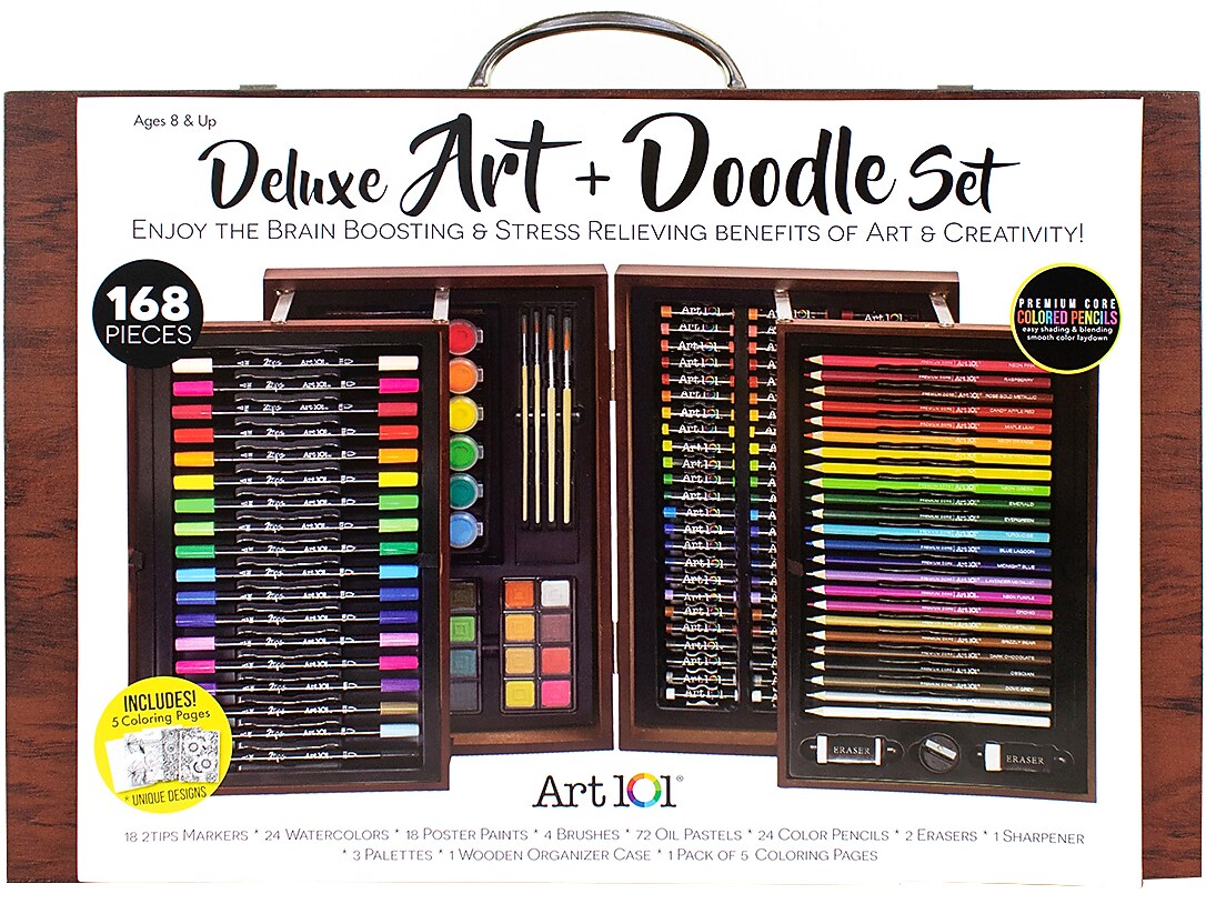 Art 101 Deluxe Art and Doodle Art Set, Assorted Colors, 168 Pieces (53168)